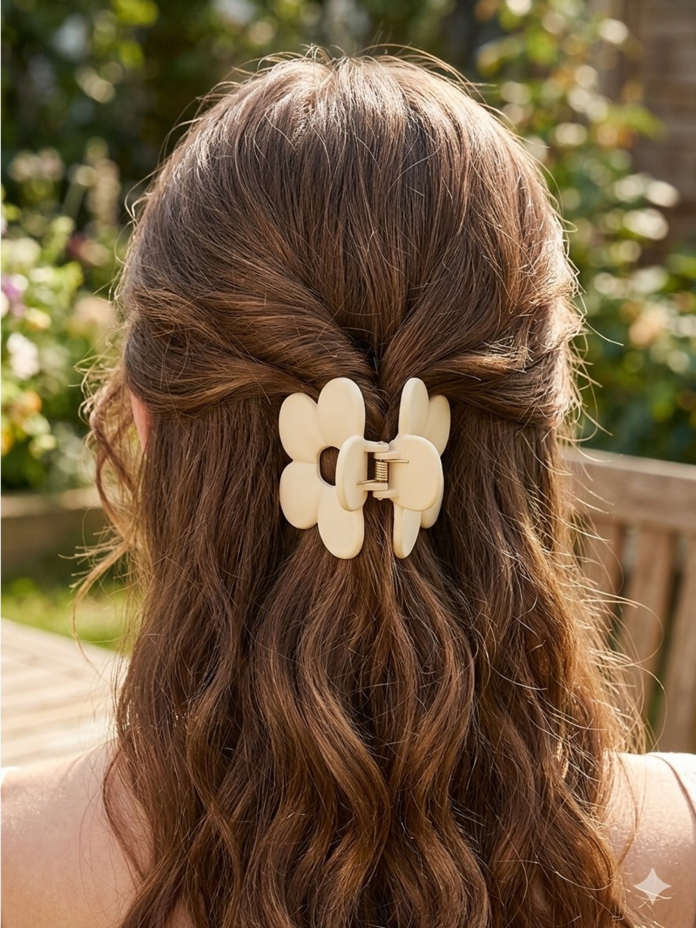 Set of 3 - Flower-Shaped Hair Claw Clip - Tan, Beige & Cream